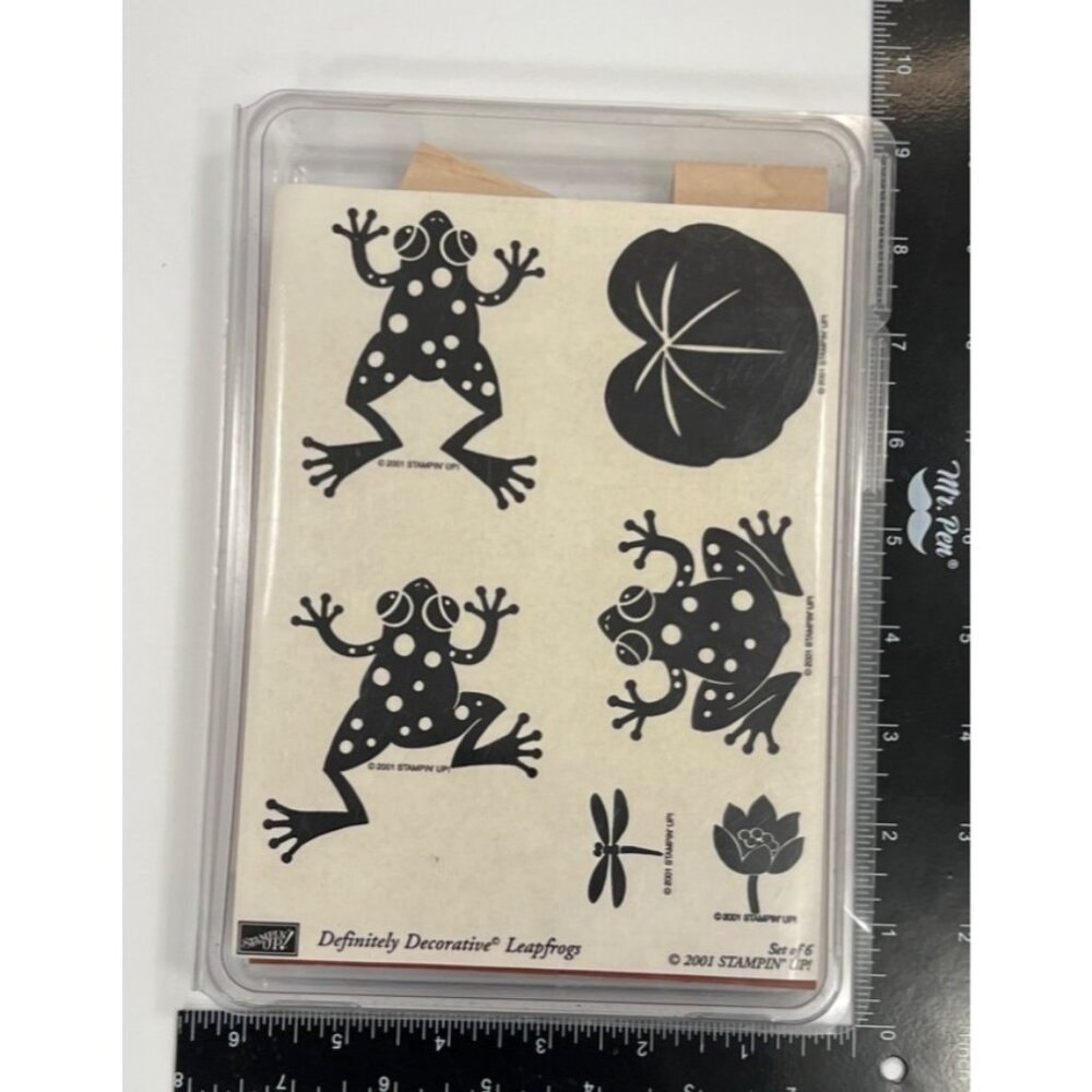 HTF RARE Def Decorative Stampin Up! Leapfrogs Wood Mounted Rubber Stamp Set